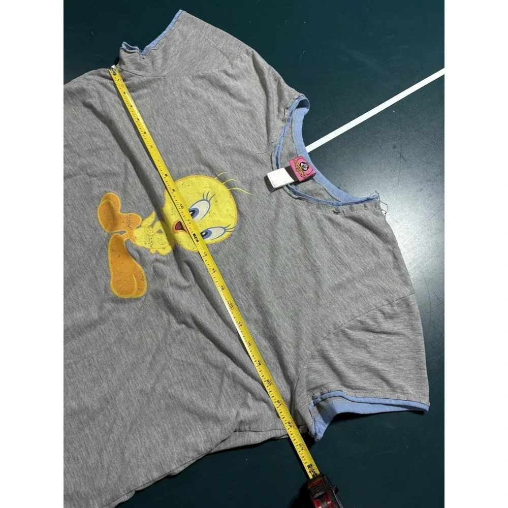 Vintage Looney Tunes Tweety Bird Ringer Tee Women's XL Gray T Shirt Y2K 2000s